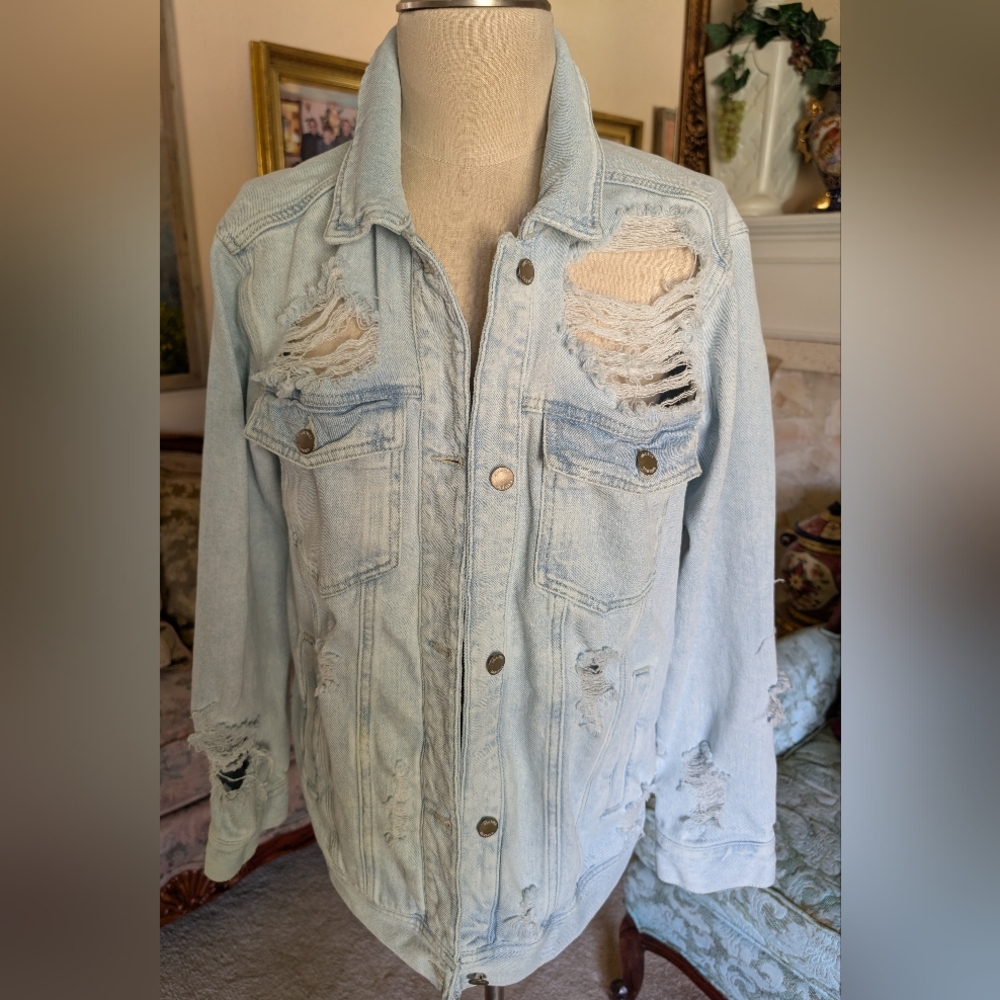 Hollister Light Blue Denim Ripped Jacket